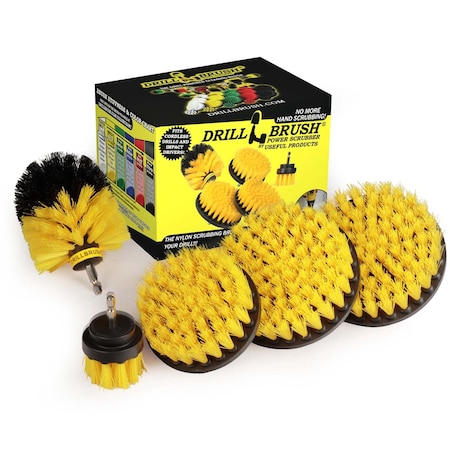 Drill Brush Power Scrubber By Useful Products 5 in W 7 in L Brush, Yellow Y-S-5542O-QC-DB